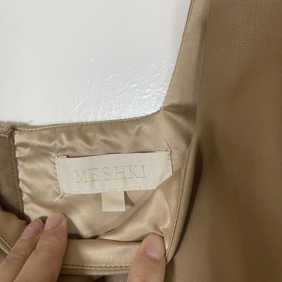 Meshki Mahla Faux Leather Square Neck Crop Bralette tank Camel brown size Large - Picture 3 of 6